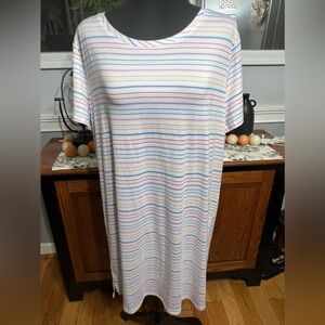 Roudelain Women’s, Rainbow Striped color Short Sleeve Striped Nightgown. NWT